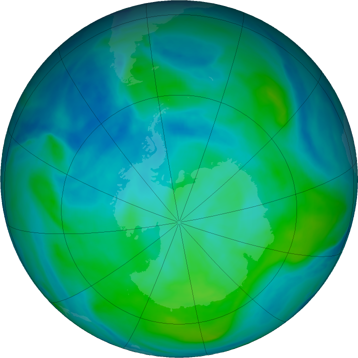 Antarctic ozone map for 24 February 2020